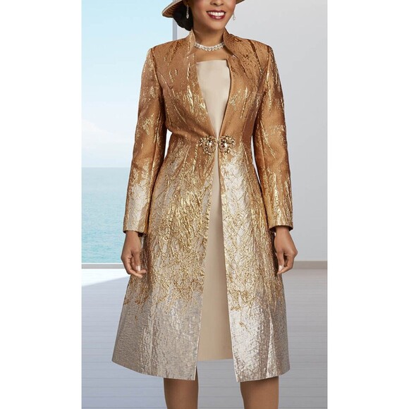 Susanna Women's sz 16 Elegant Duster Jacket Gold Swarovski Crystal Clasp New Tag - Picture 3 of 16